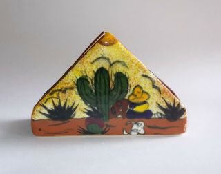 Mexican Talavera? Pottery Napkin Holder - Sleeping Mexican - Cactus - Snake - Lead