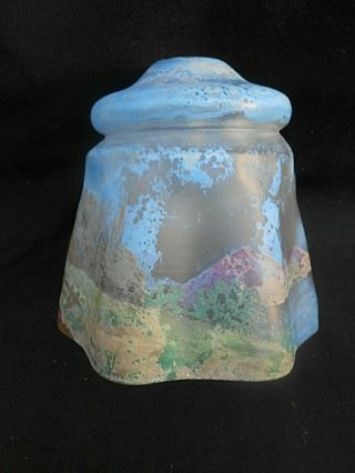 Small Early 20th c.  Vintage HAND PAINTED Glass Ceiling Light/Lamp Shade E 3