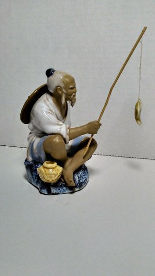 Vintage Show An Artistic Ceramic Factory Mudman Chinese Fisherman Figurine