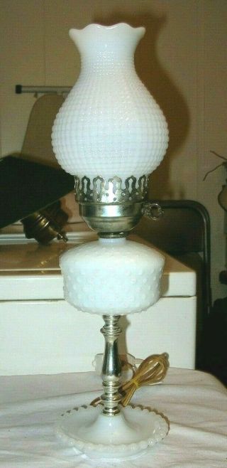 Vintage White Milk Glass Hobnail Pattern Dresser Table Lamp Candlestick