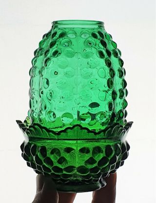 Vintage Green Hobnail Glass Fairy Lamp Candle Oil Night Light