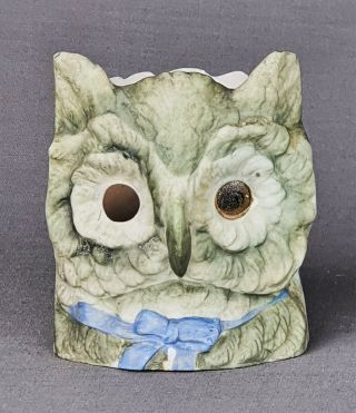 Victorian Bisque Owl Head Fairy Lamp Candle Oil Night Light