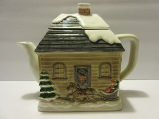 Christmas Cottage Teapot By Otagiri Hand Crafted Snow Sleigh Cute Ceramic Dinner
