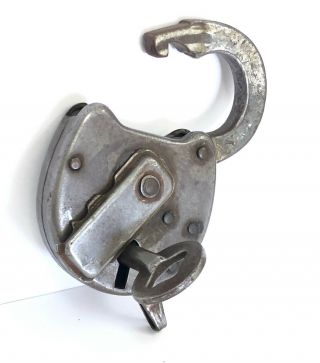 Vintage Antique Switch Lock Lever Padlock With Skeleton Barrel Key -