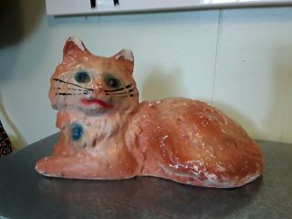 Sweet Vintage Carnival Chalkware Cat - Large Orange Reclining Kitty