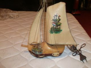 Vtg Dutch Holland Wooden Wood Shoe Sailing Ship Boat Lamp Hand Painted Estate