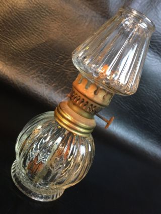 Oil Lamp,  Small,  Vintage - Brass And Glass.  Made In Hong Kong (n - 2)