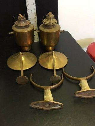 Antique Gimbaled Wall Mounted Oil Lamps With Smoke Bell