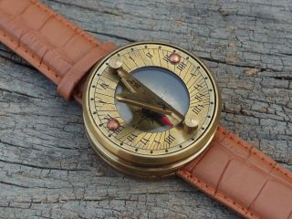 Vintage Style Marine Nautical Brass Sundial Compass Wrist Watch Type -.