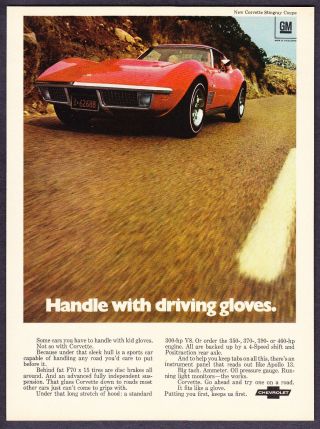 1970 Chevrolet Corvette Sting Ray Coupe Photo " Handle With Driving Gloves " Ad