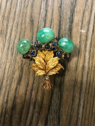 Rare Vintage Buccellati Emerald Sapphire Diamond 18k Gold Flower Brooch 22ctw