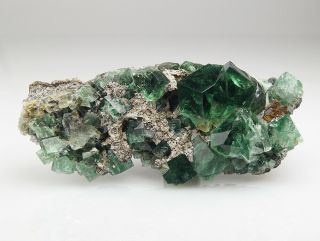 Gemmy Green/blue Fluorite Twinned Crystals On Matrix From Rogerley Mine - Uk
