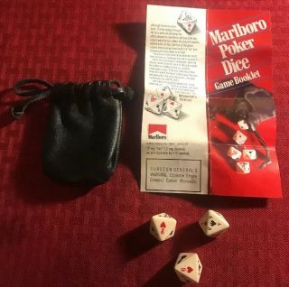 Vintage Poker Dice Game 8 Sided With Leather Marlboro Pouch & Game Booklet