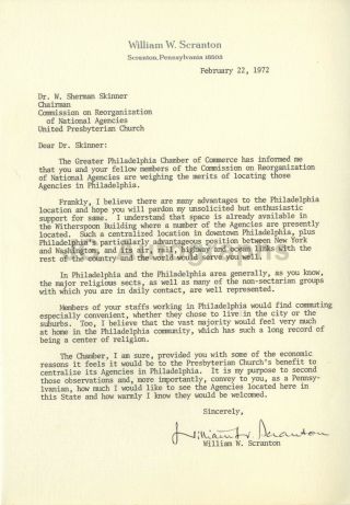 William Scranton - 38th Governor Of Pennsylvania - Signed Letter,  1972