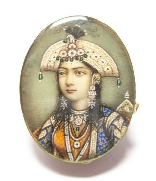 Antique Victorian Hand Painted Indian Portrait Miniature For Resetting