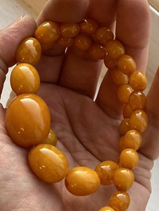 31g Antique Butterscotch Amber Beads Necklace Egg Yolk Art Deco Nr