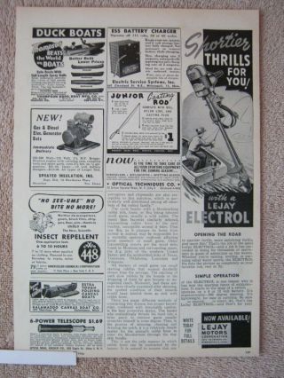 Vintage 1946 Lejay Electrol Trolling Fishing Electric Boat Motor Thrill Print Ad