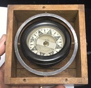 Vintage Polaris Mc Co.  Maritime Ships Compass With Wood Box