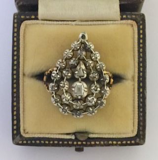 A Wonderful Pear Shaped Rose Cut Diamond Cluster Ring Circa 1790’s