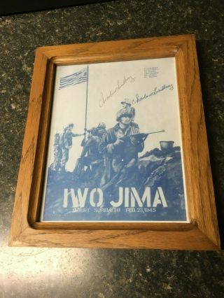 Iwo Jima - Signed Photograph / Charles W.  Lindberg / Oak Frame - 11 7/8 " X 9 5/8