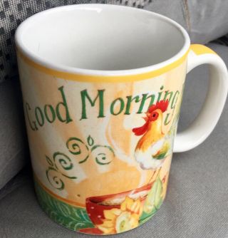 Colorful Pier 1 Imports Coffee Tea Cup Mug W Rooster Chicken Coffee Scenes