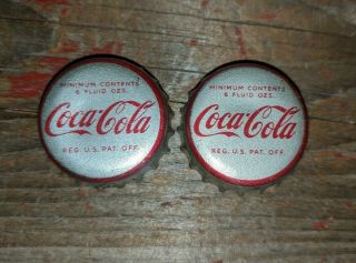 2 Vintage Coca Cola Soda Bottle Caps Silver Red Cork Lined 1940 