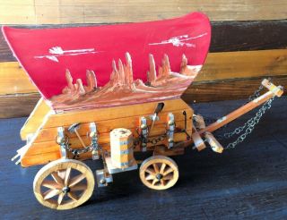 Western Wagon Lamp Table Covered Vintage Light Wood Cowboy Decor