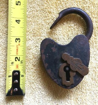 Vintage Antique Heart Shaped Pad Lock W/keyhole Guard / No Key