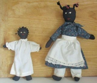 2 Vintage Black Americana Hand Made Cloth Rag Dolls
