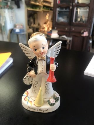 Vintage 1956 Napco January Boy Angel Blowing Horn Year’s