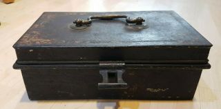Vintage Metal Money Box Old Deed Cash Tin Case Chest Bank Post Office Safe Uk