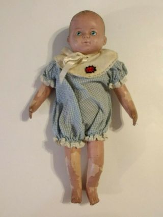 Vintage Martha Chase Baby Play Doll 14 " Painted Vinyl Face & Oilcloth Body