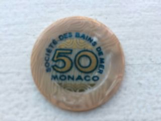 Casino Chip - Societe Des Bains De Mer Monaco.  50 Franc.  Vintage