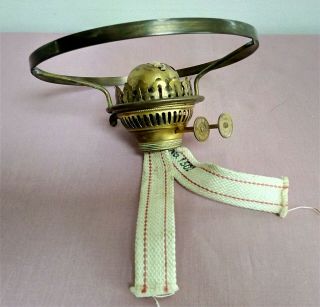 Vintage Duplex Brass Oil Lamp Double Burner With 7.  5 " Tripod Shade Support.