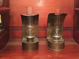 Two Vintage Nautical Brass Tung Woo Oil Lamps