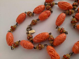 Vintage Signed Hattie Carnegie Faux Coral Single Strand Necklace Haskell Style