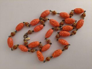 Vintage Signed HATTIE CARNEGIE Faux Coral Single Strand Necklace Haskell Style 2