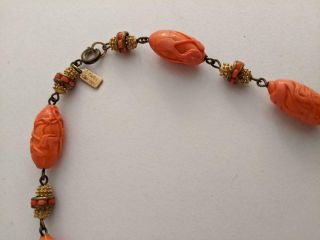 Vintage Signed HATTIE CARNEGIE Faux Coral Single Strand Necklace Haskell Style 3