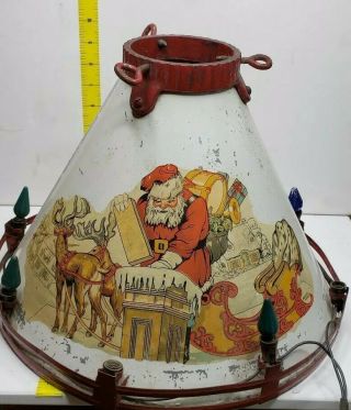 Vintage 1930s Noma Christmas Tree Stand With Santa And His Sleigh With Lights