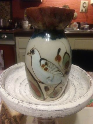 Mexico Ken Edwards Ceramic Ke Signed Small Bird Flower Vase Pitcher 5 "