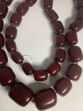 Vintage Cherry Amber Faturan Bakelite Bead Necklace Ottoman 32” 159 Grams
