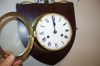 Vintage Schatz Ship ' s Bell Clock On Wooden Plaque From Germany 2