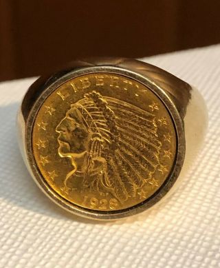 Gold Coin Ring $2.  5 1928 Indian Qtr.  Eagle 18.  8 Grams Size 12.  5 And Top Quality