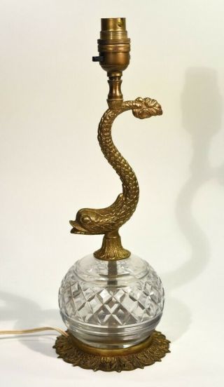 Decorative Vintage Brass & Cut Glass Classical Dolphin Table Lamp.