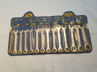 Oxwall Vintage Box & Open End Wrench Set 14 Pc W/vinyl Pouch Nickel Plated 3972