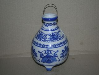 Middle Eastern Folk Art Pottery Blue White Porcelain Wasp Bee Fly Trap Tripod