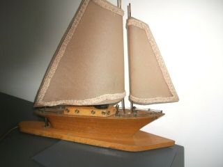 Vintage Art Deco Wooden Sailing Boat Ship Yacht Table Desk Lamp Light
