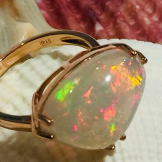 Estate Vintage 8.  76 Carats 14k Gold Natural Big Opal Ring Jewelry Size 7.  5 R987