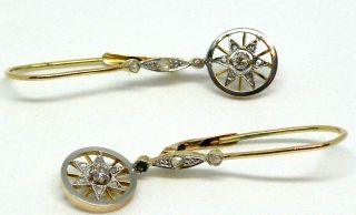 Gorgeous Art Deco 18k Gold With Diamond Earrings