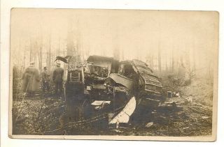 Wwi Rppc: " English Tank Out Of Action " German Soldiers? Standing Near - By.